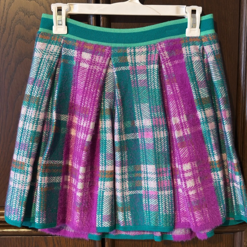 Anthropologie Teal & Magenta Plaid Pleated Skirt